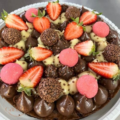 Torta Brownie com Morangos