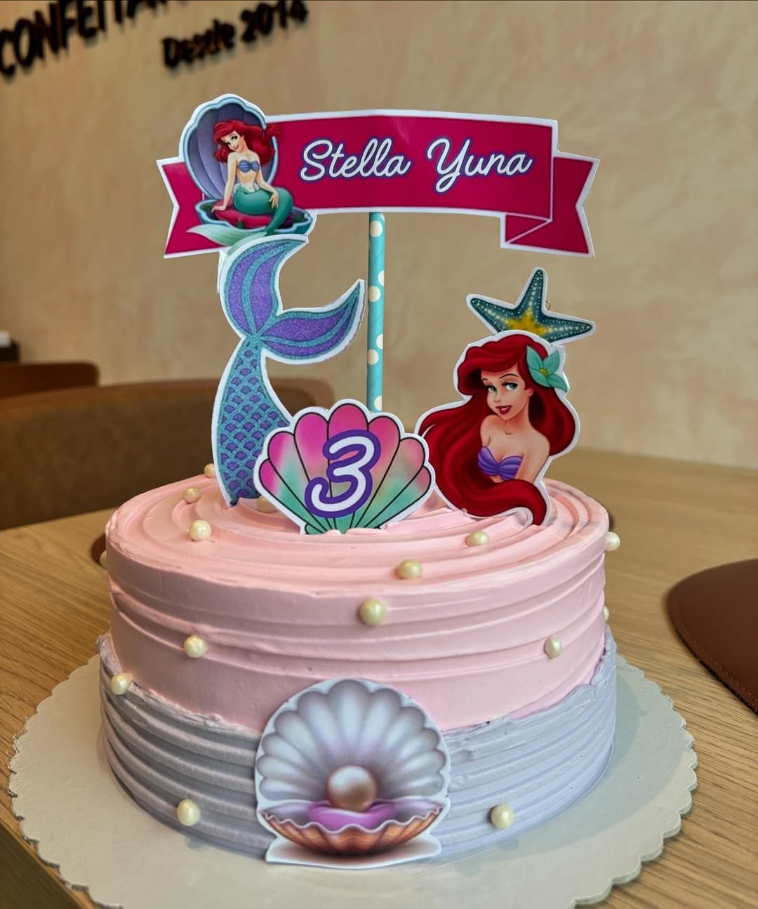 Bolo infantil tema Pequena Sereia Ariel para Stella Yuna - 3 anos